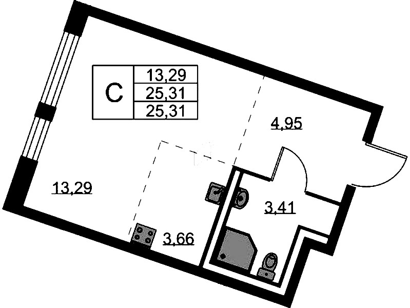 Квартира студия 25.98 м², 1/11 эт., ЖК «Квартал Лаголово»